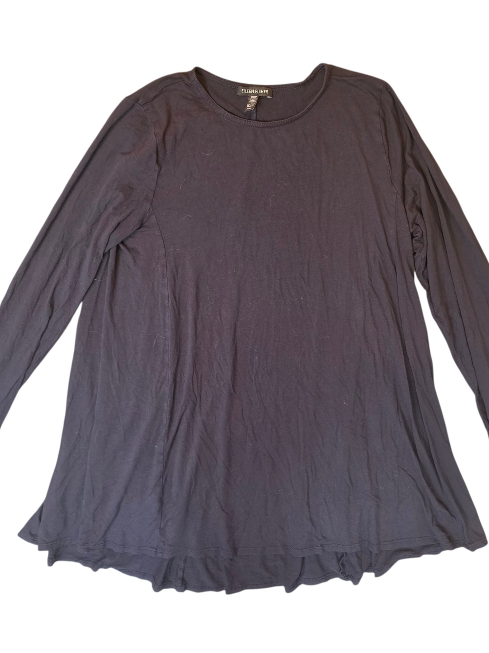 Eileen Fisher Black Viscose Jersey Knit Long Sleeve A-Line Tunic Top Medium